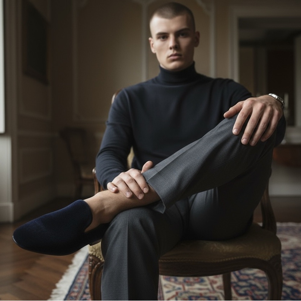 PIERGITAR Velvet Loafer Flat Navy Blue